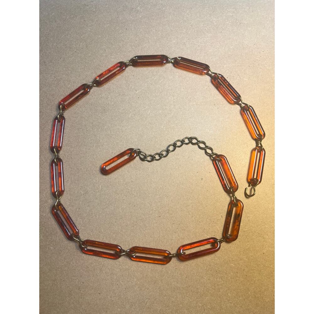1970s  Amber Lucite Adjustable Chain Belt 36”